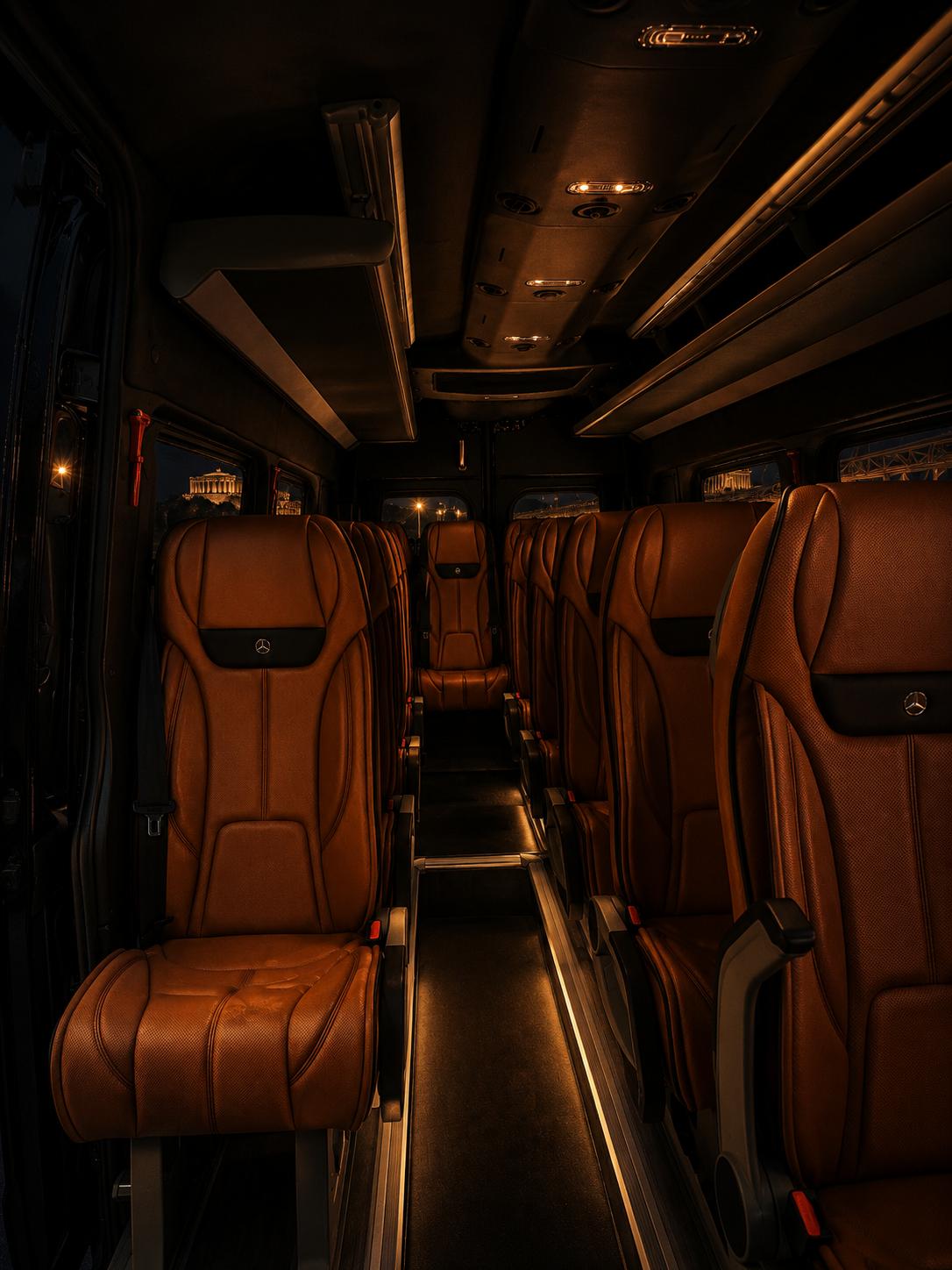 VIP Sprinter interior premium leather captain seats Athens airport transfer
